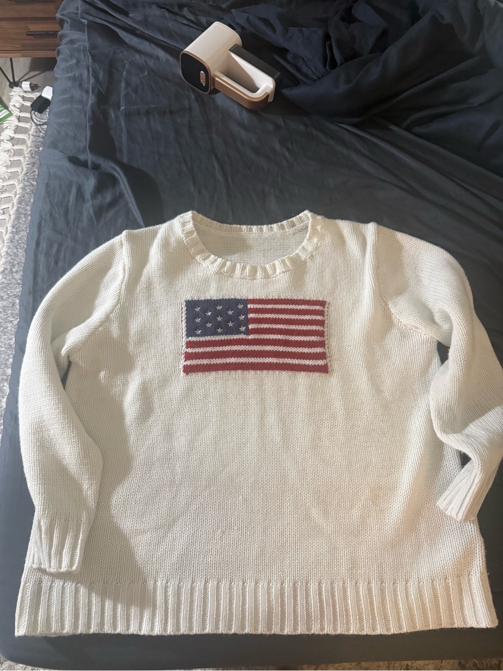SHEIN White American Flag Knit Sweater Size Large 🇺🇸 Ralph Lauren Inspired
